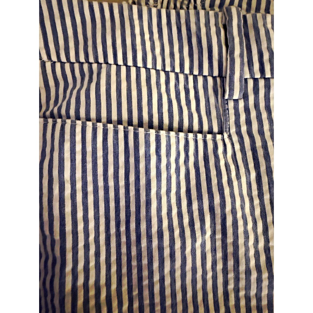 Talbots Women's Plus Cropped Pants Blue/White Striped Cotton Pockets Button 14W